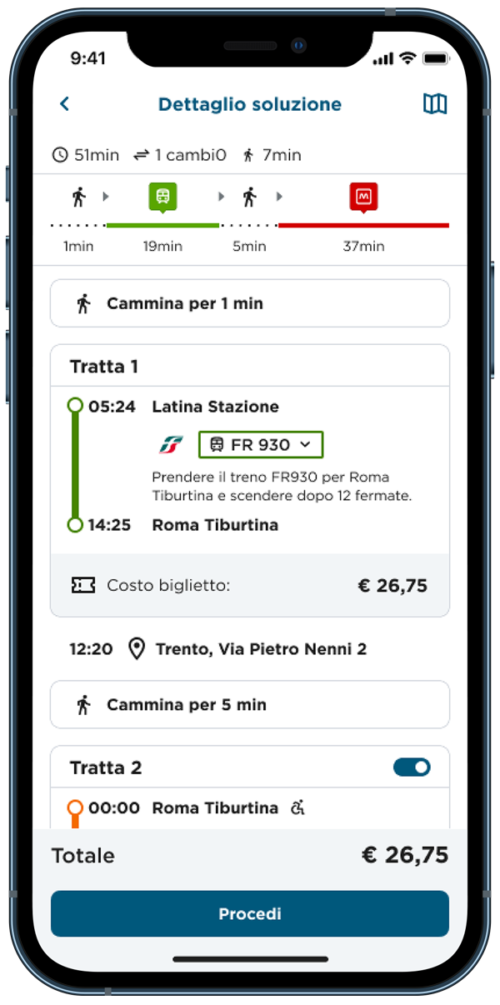 App MooneyGo Dettaglio calcolo percorso e soluzioni