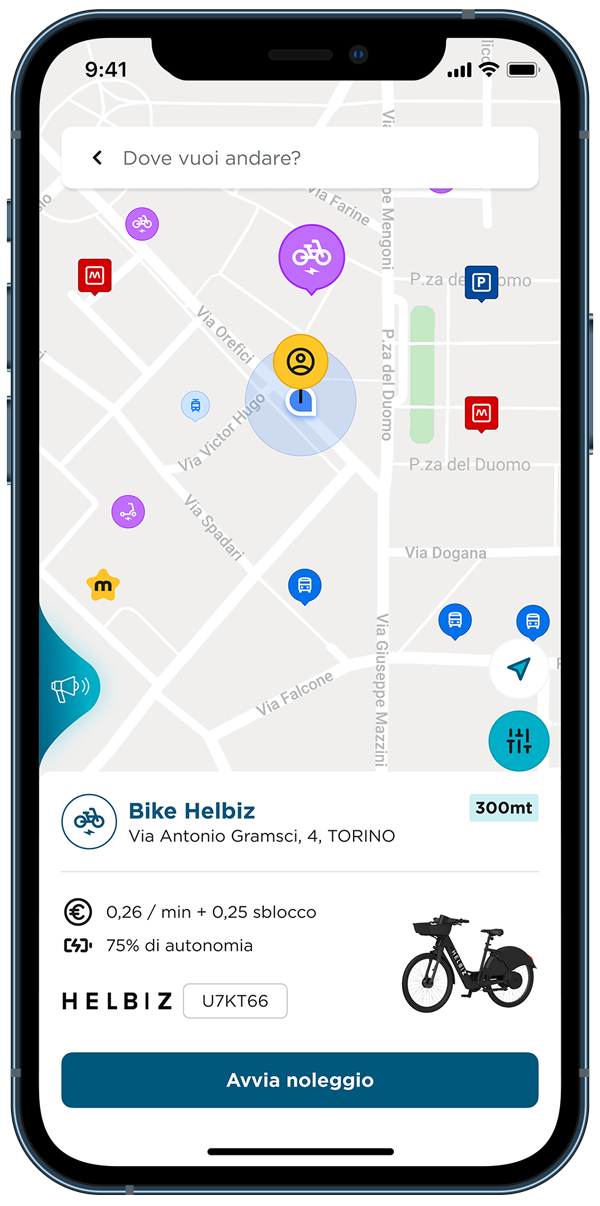 App MooneyGo bike sharing avvia noleggio