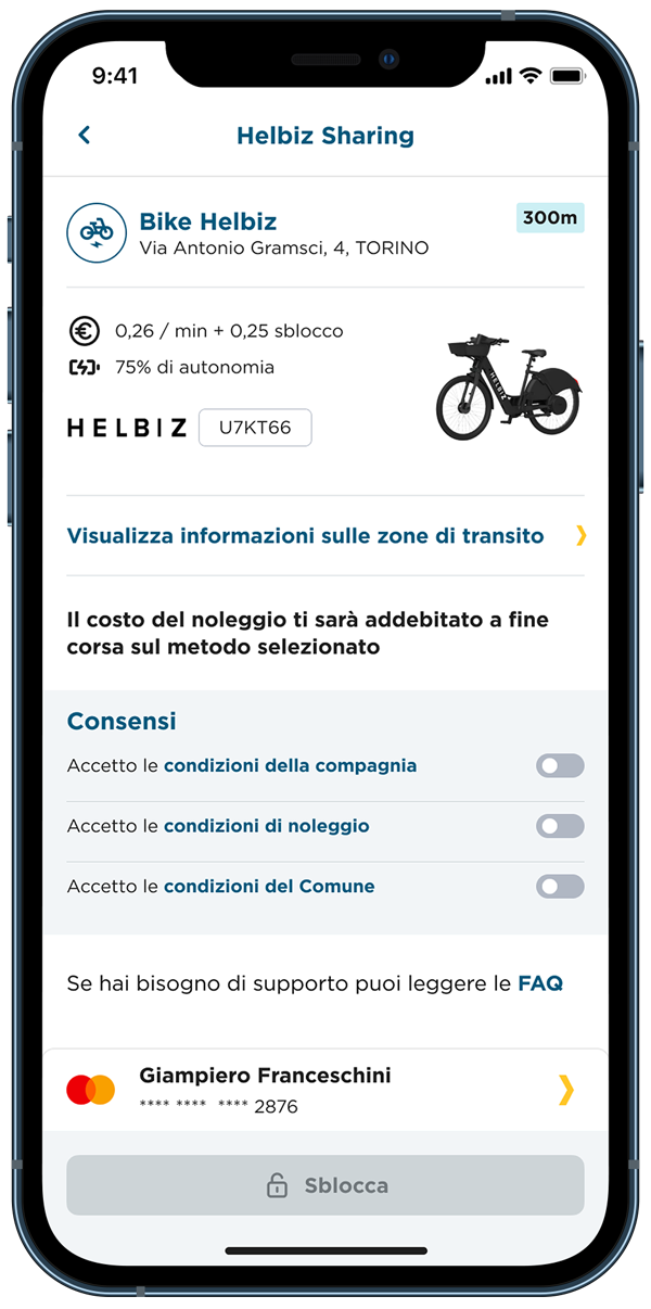 App MooneyGo bike sharing informazioni prima di attivare