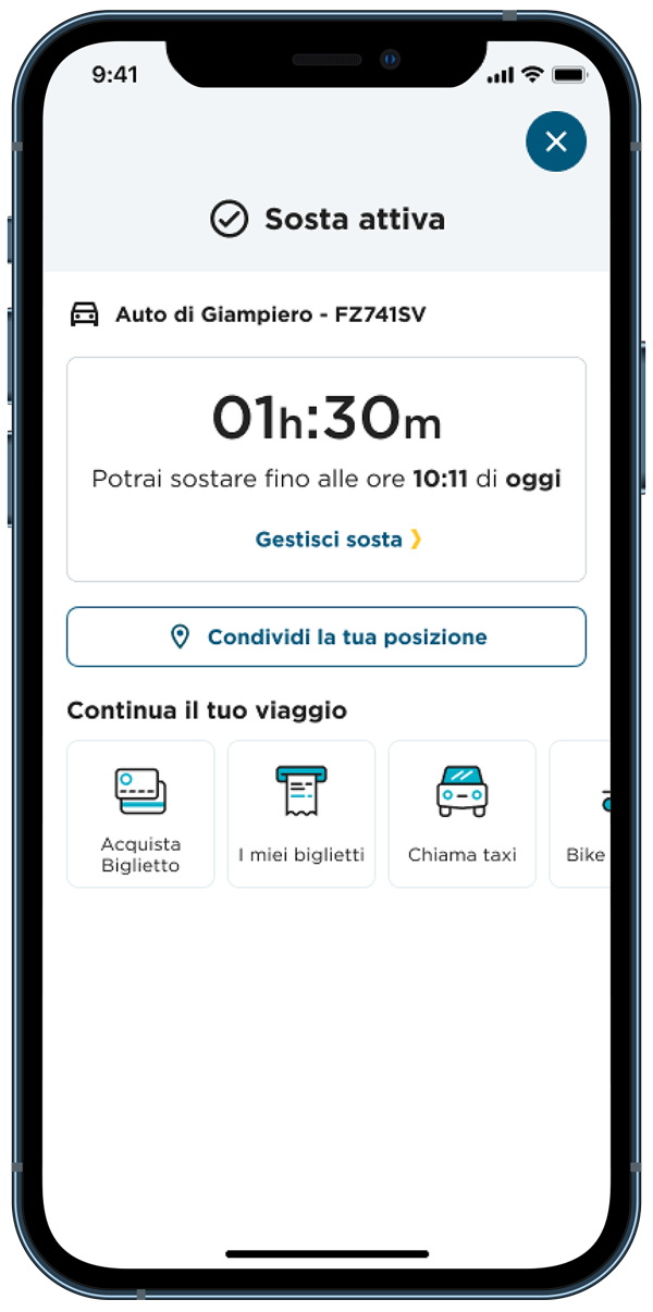 App MooneyGo dettagli sosta attiva