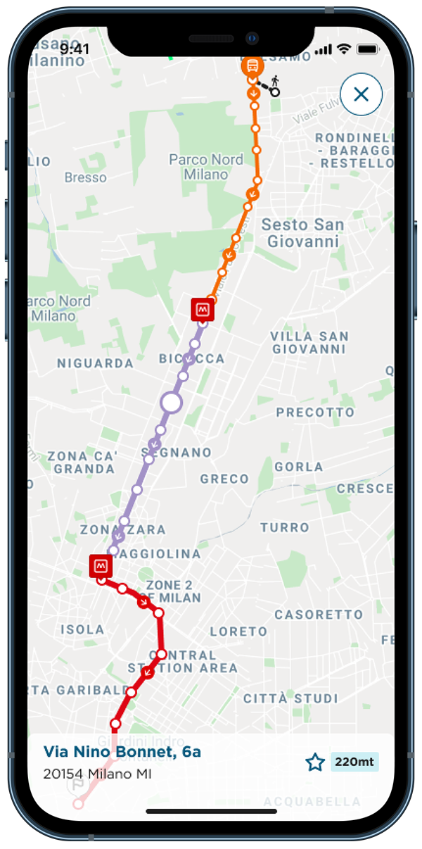 App MooneyGo mostra itinerario su mappa